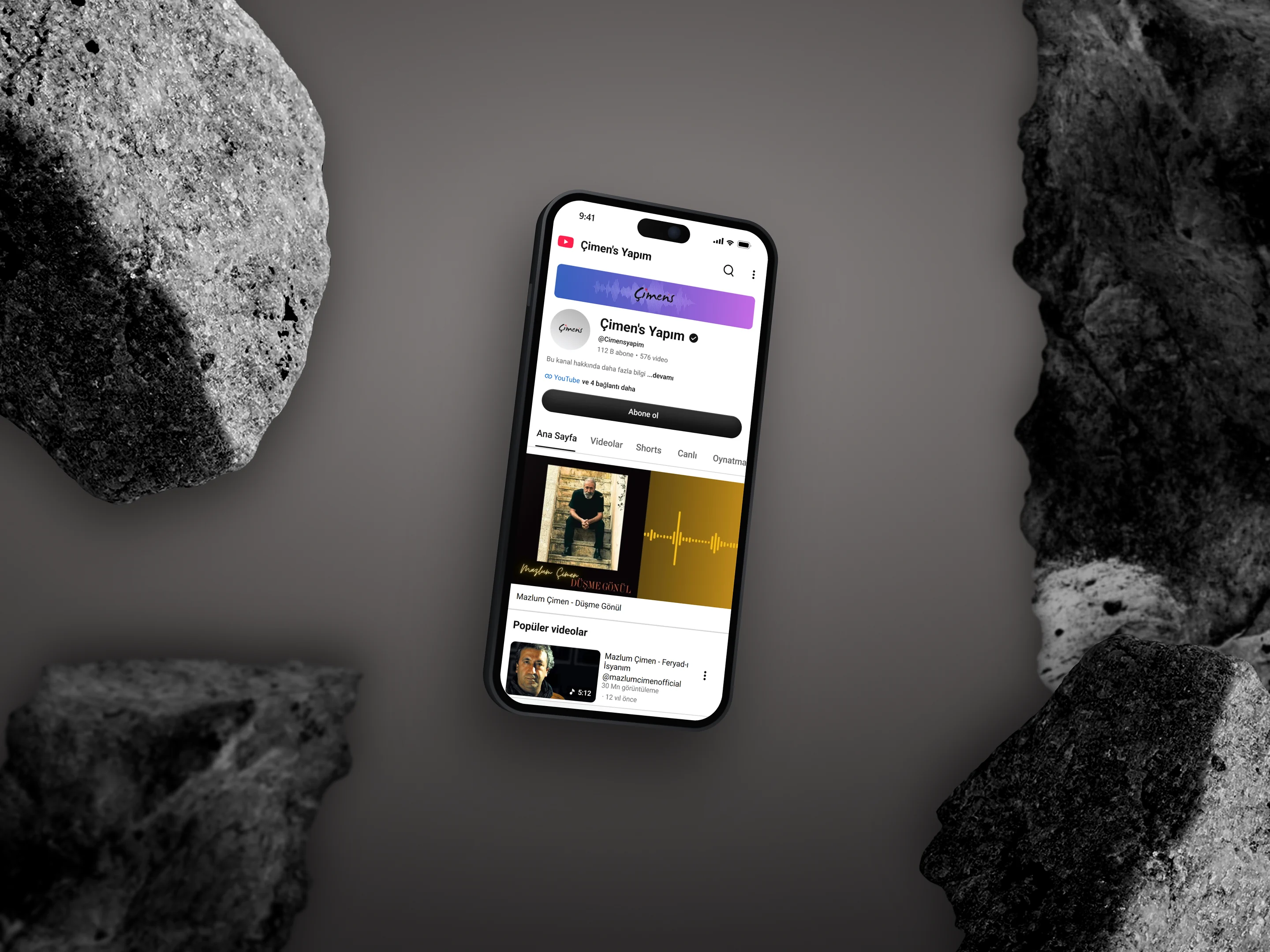 Çimen’s Yapım YouTube channel on an iPhone