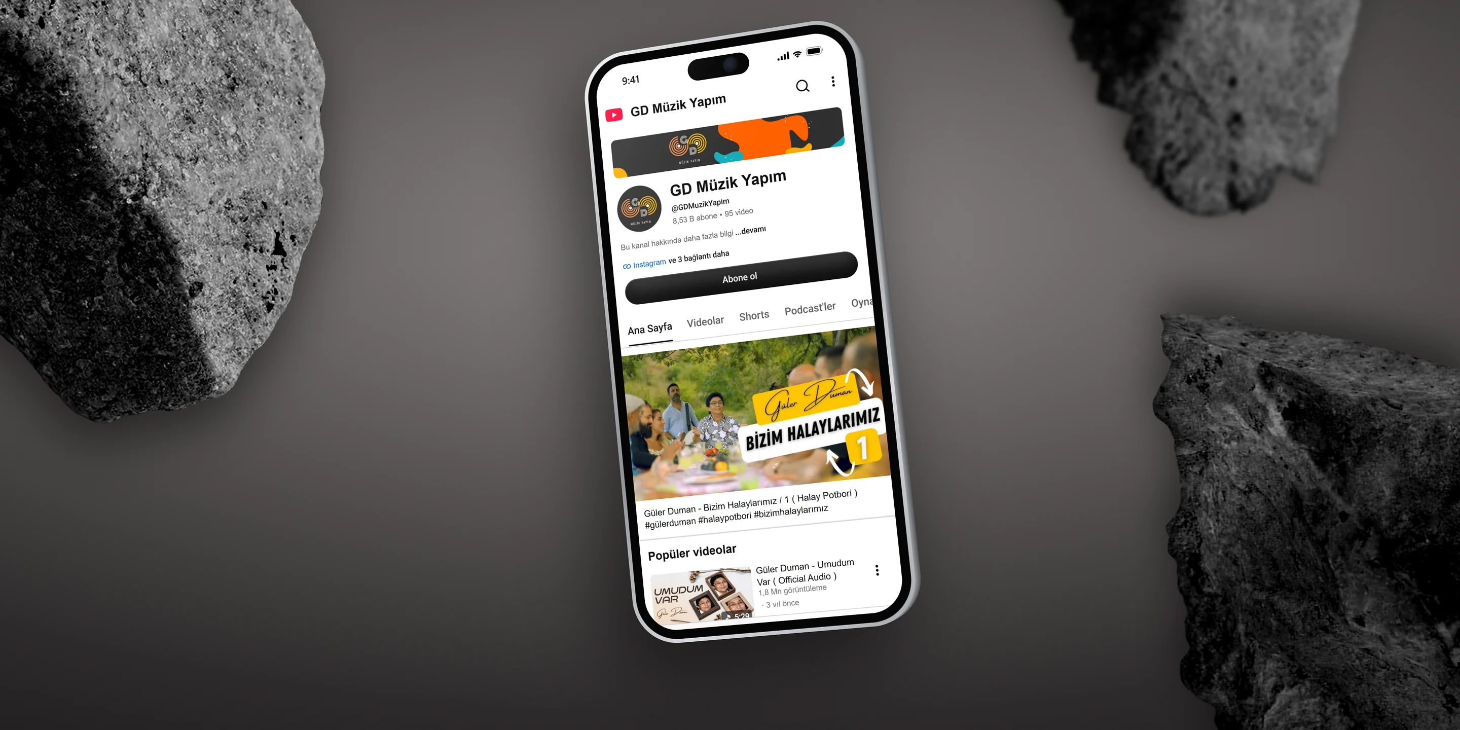GD Müzik Yapım YouTube channel on an iPhone