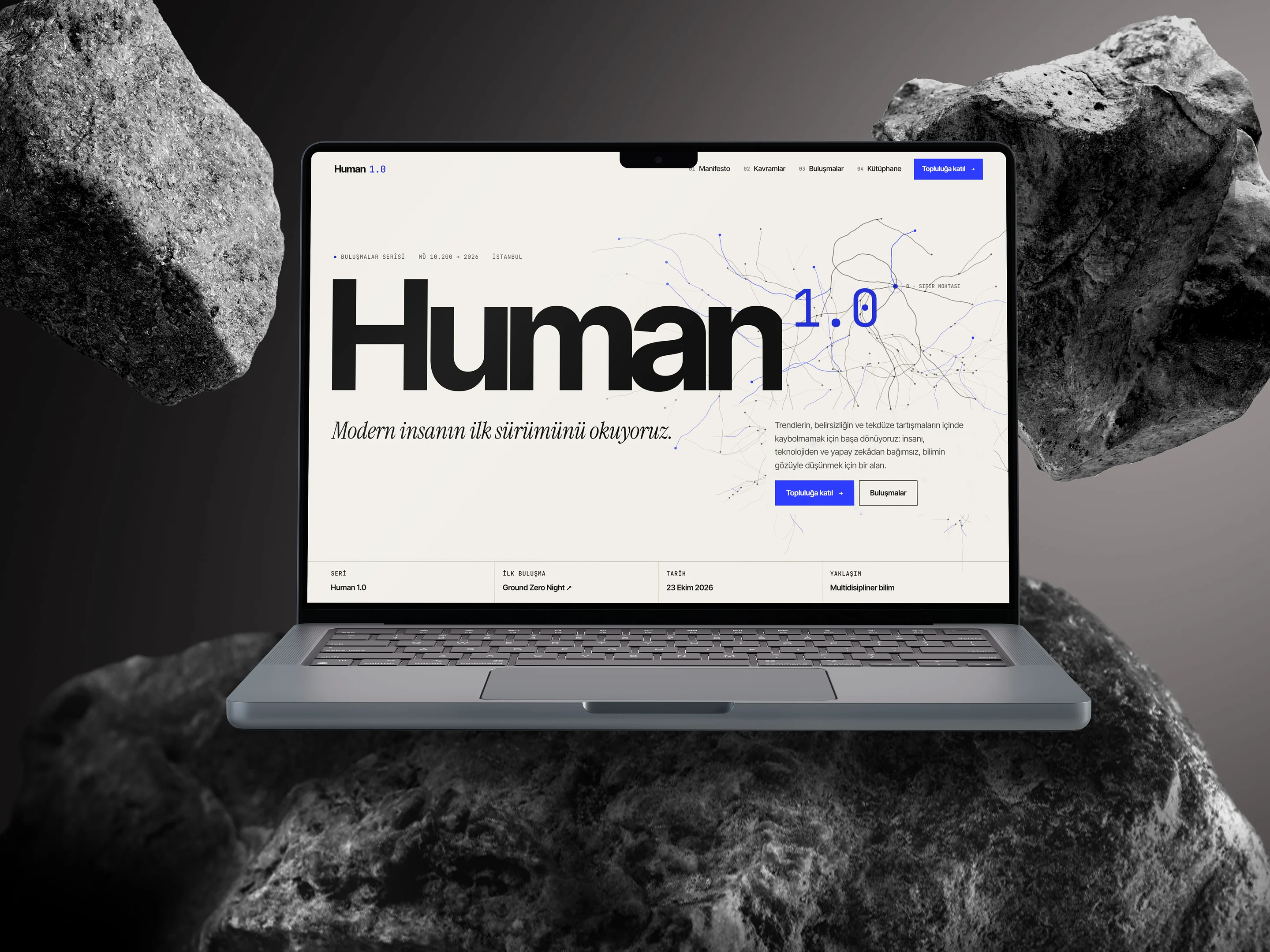 Human 1.0 website home page on a laptop