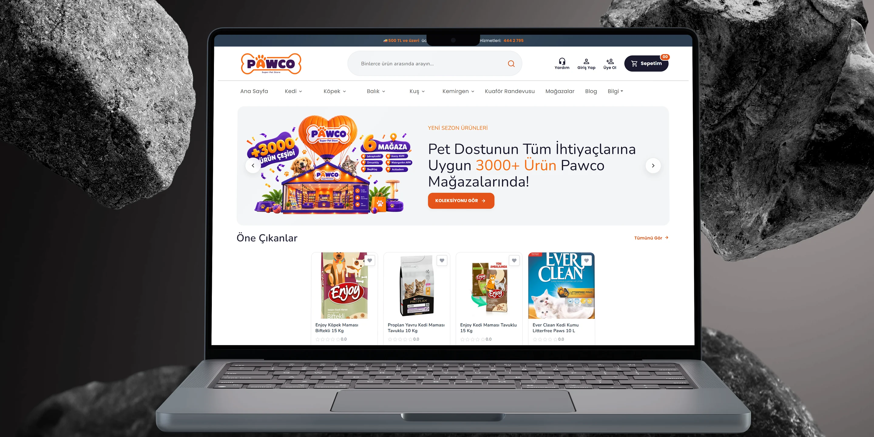 Pawco web sitesi ana sayfası dizüstü bilgisayarda