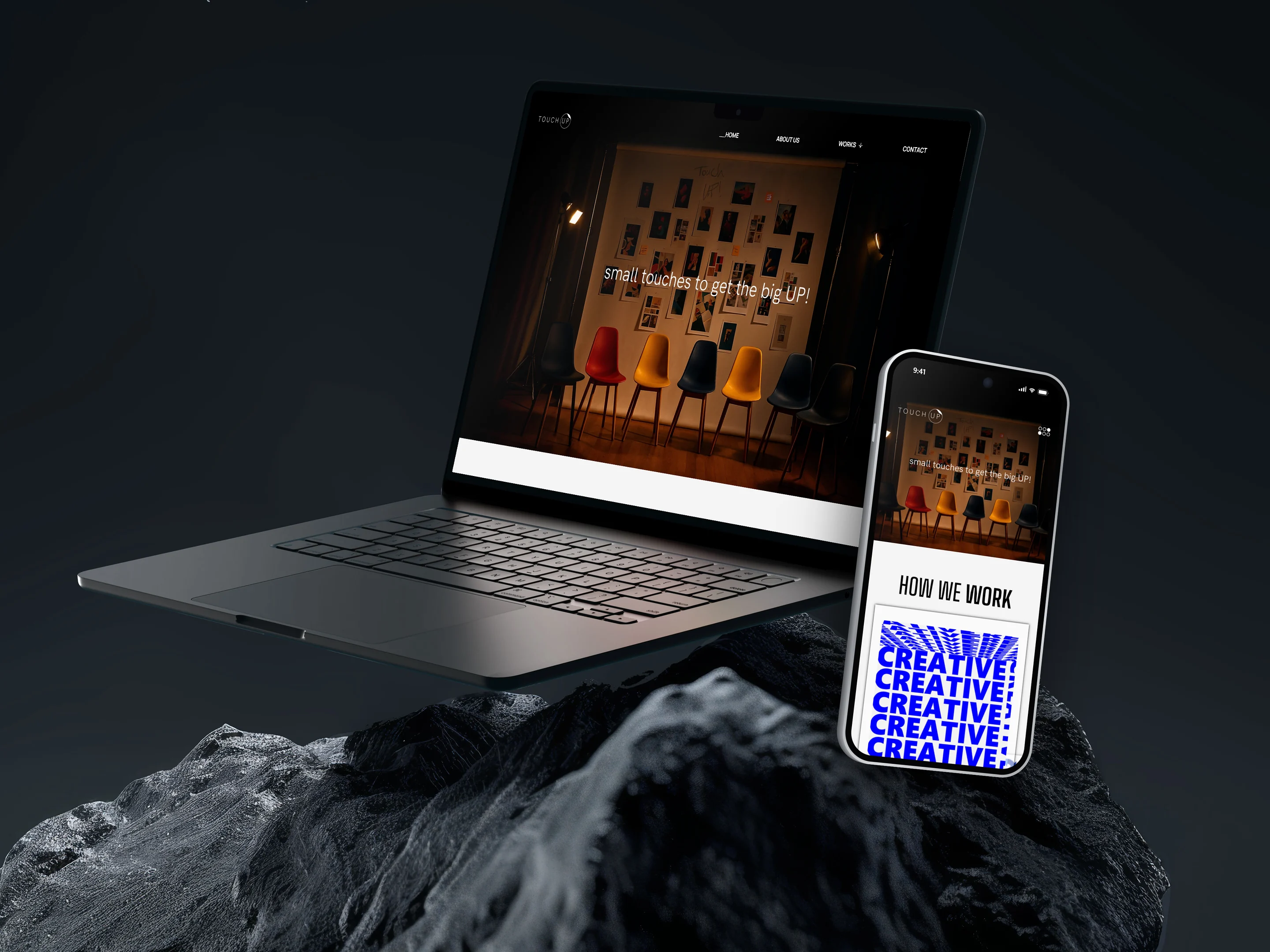 TouchUp web sitesi dizüstü bilgisayar ve iPhone ekranında